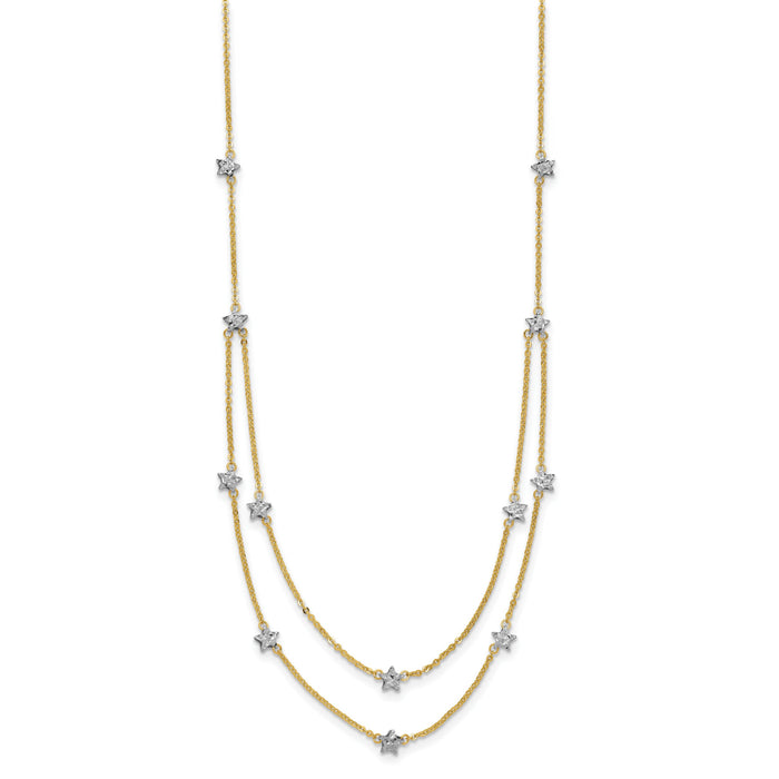 14K Two Tone Double Chain Star Necklace-SF2926-18