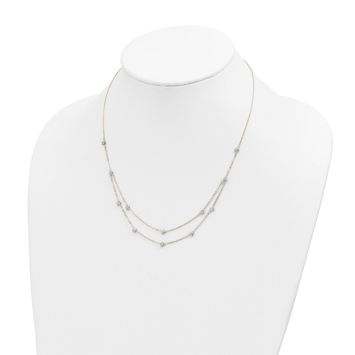 14K Two Tone Double Chain Star Necklace-SF2926-18