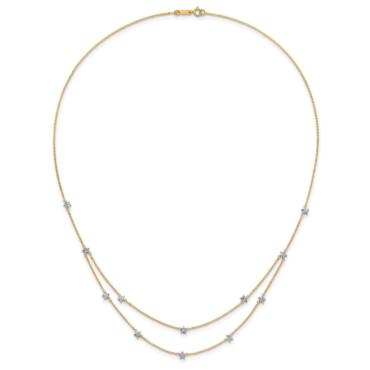14K Two Tone Double Chain Star Necklace-SF2926-18