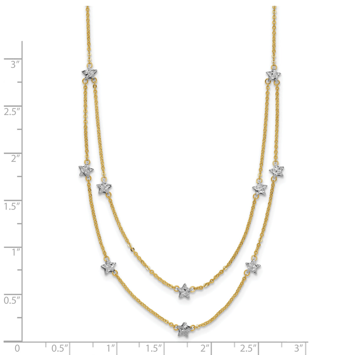 14K Two Tone Double Chain Star Necklace-SF2926-18