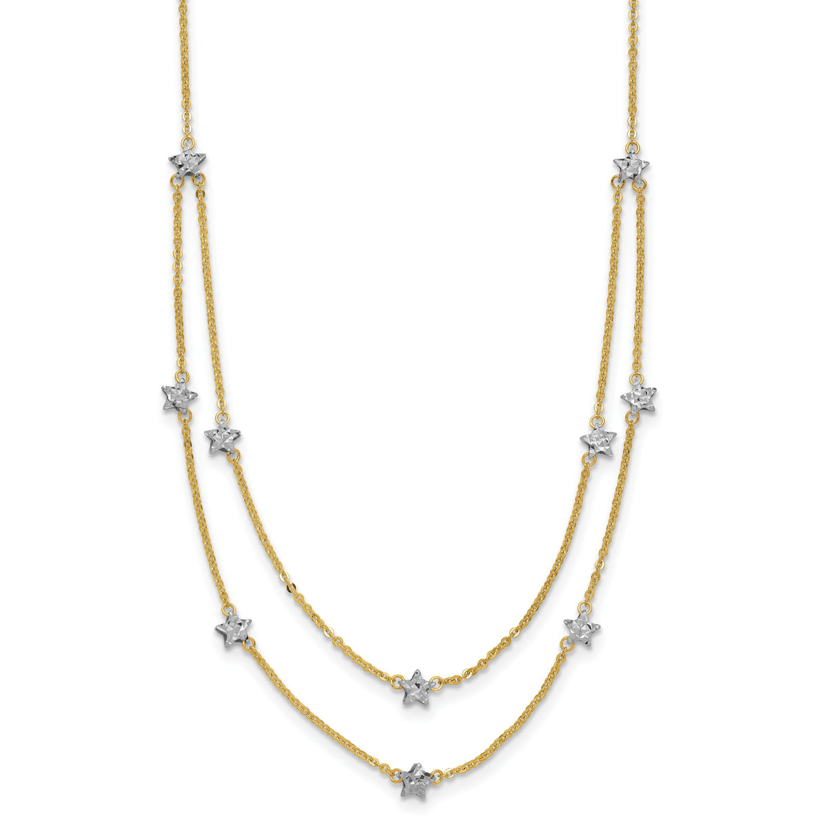 14K Two Tone Double Chain Star Necklace-SF2926-18