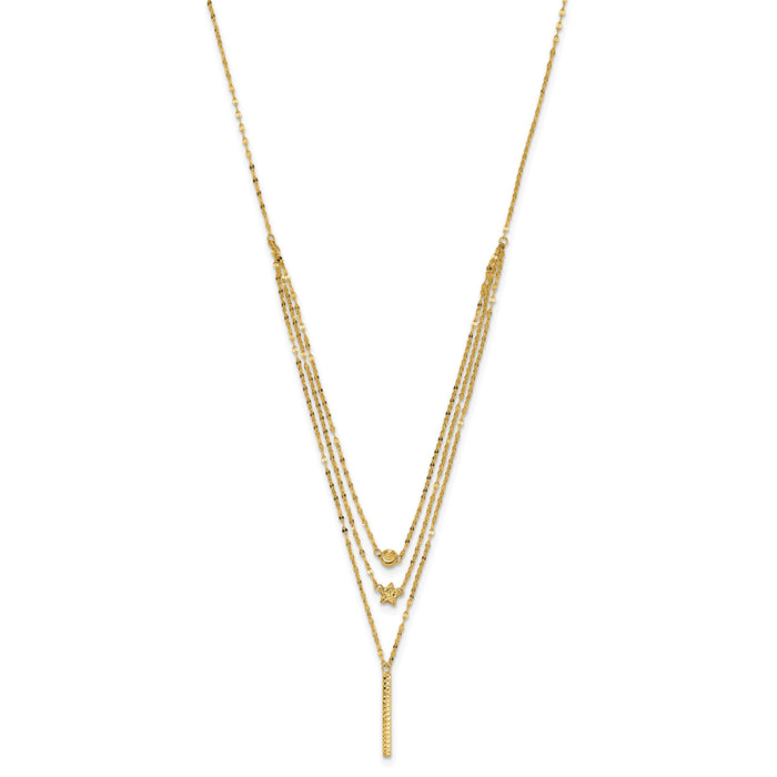 14K Three Layer D/C Bead/Star/Bar Necklace-SF2929-18