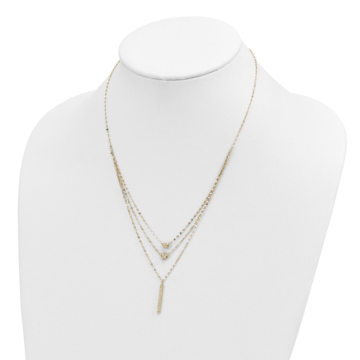 14K Three Layer D/C Bead/Star/Bar Necklace-SF2929-18