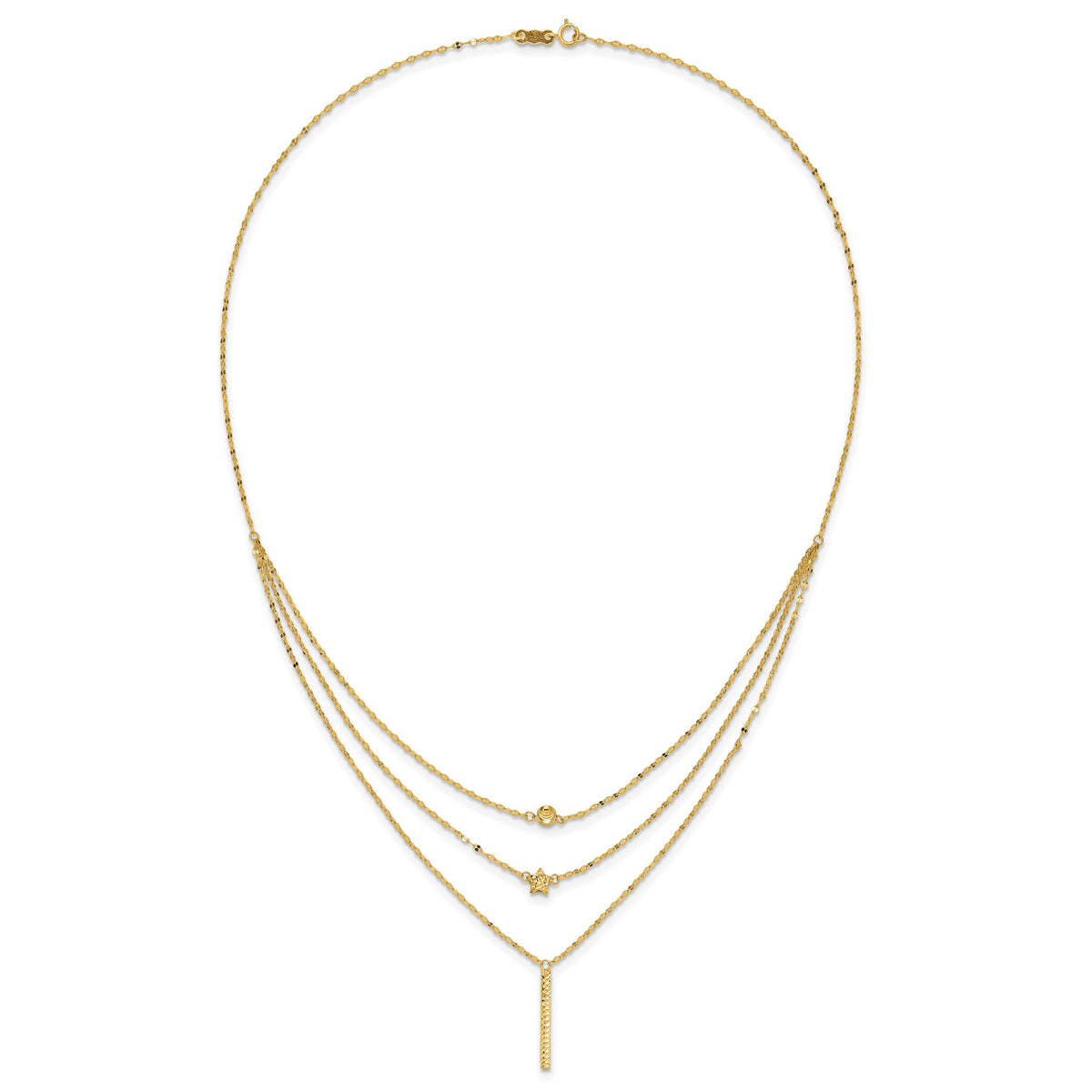 14K Three Layer D/C Bead/Star/Bar Necklace-SF2929-18