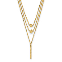 14K Three Layer D/C Bead/Star/Bar Necklace-SF2929-18