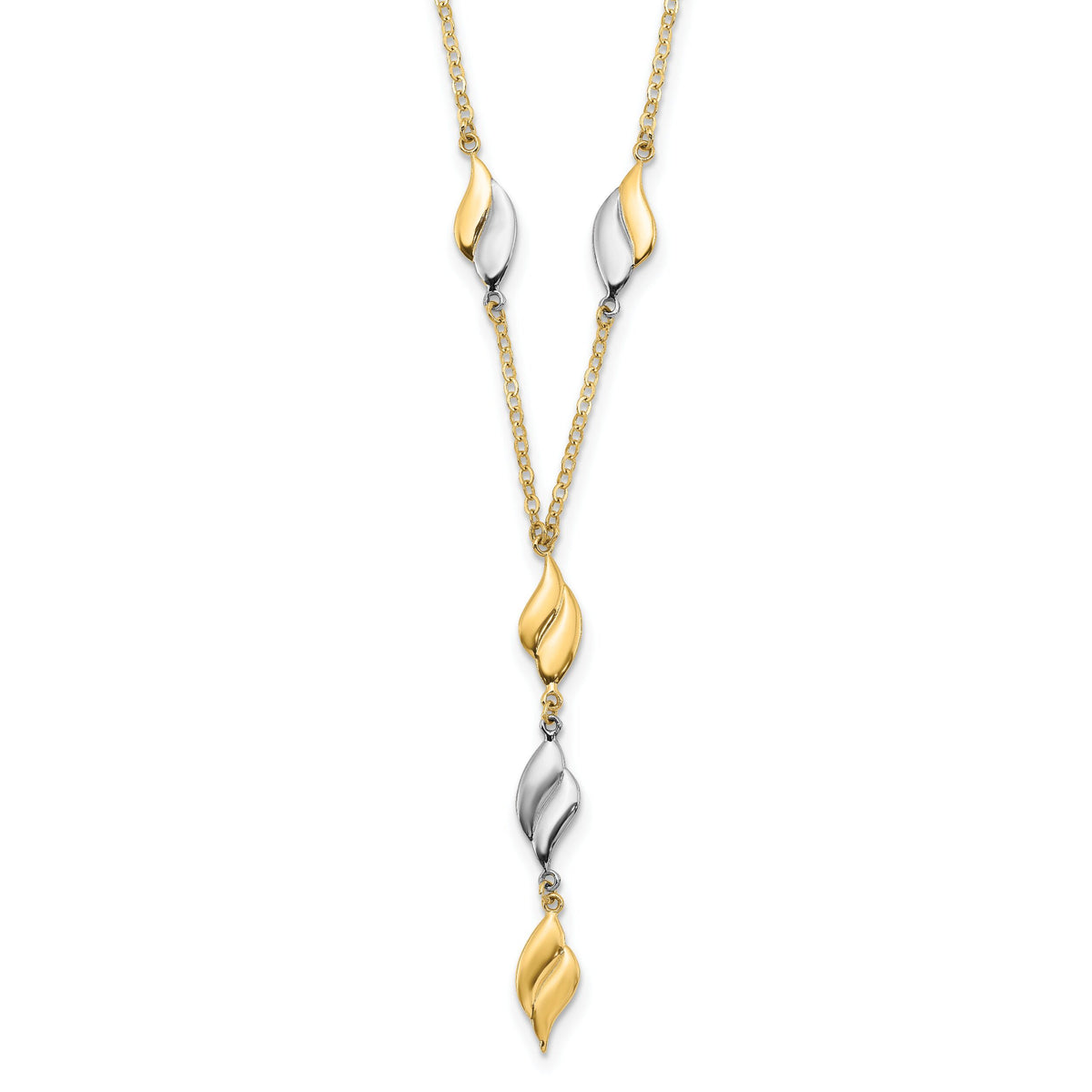 14K Two-tone Polished Fancy Y Drop Necklace-SF2939-17