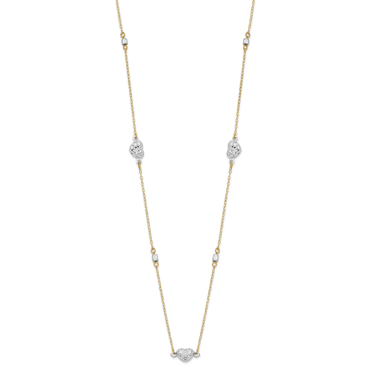 14K Two Tone Polished D/C Hearts Necklace-SF2942-18