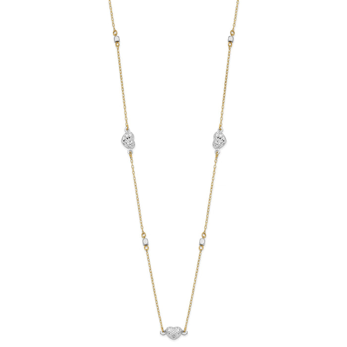 14K Two Tone Polished D/C Hearts Necklace-SF2942-18