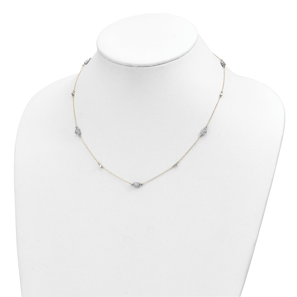 14K Two Tone Polished D/C Hearts Necklace-SF2942-18