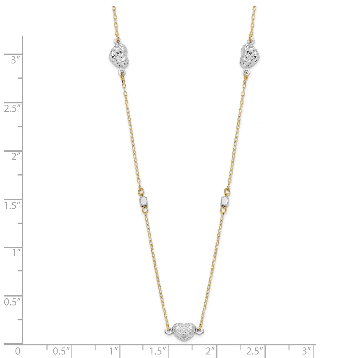 14K Two Tone Polished D/C Hearts Necklace-SF2942-18