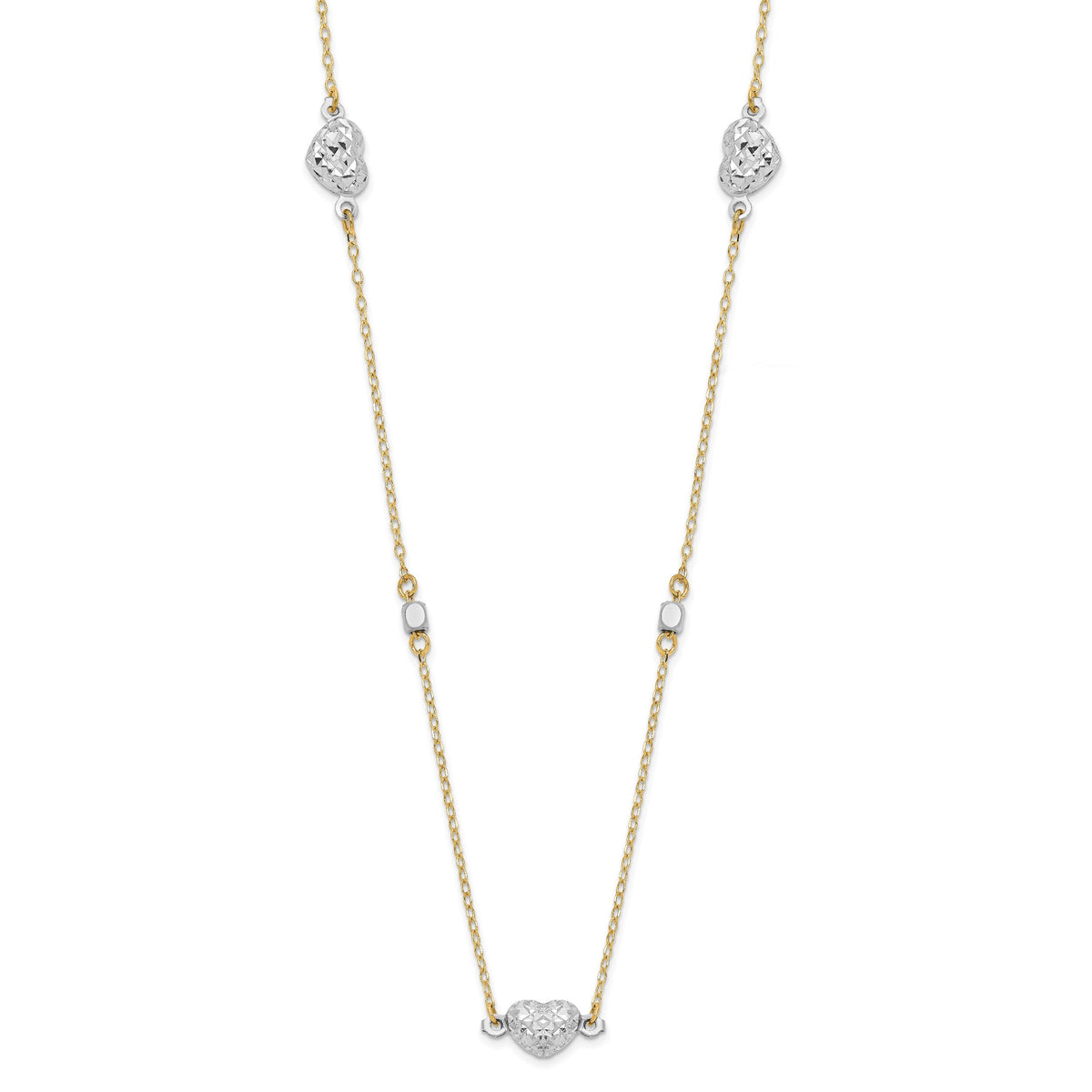 14K Two Tone Polished D/C Hearts Necklace-SF2942-18