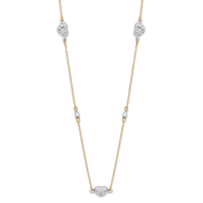 14K Two Tone Polished D/C Hearts Necklace-SF2942-18