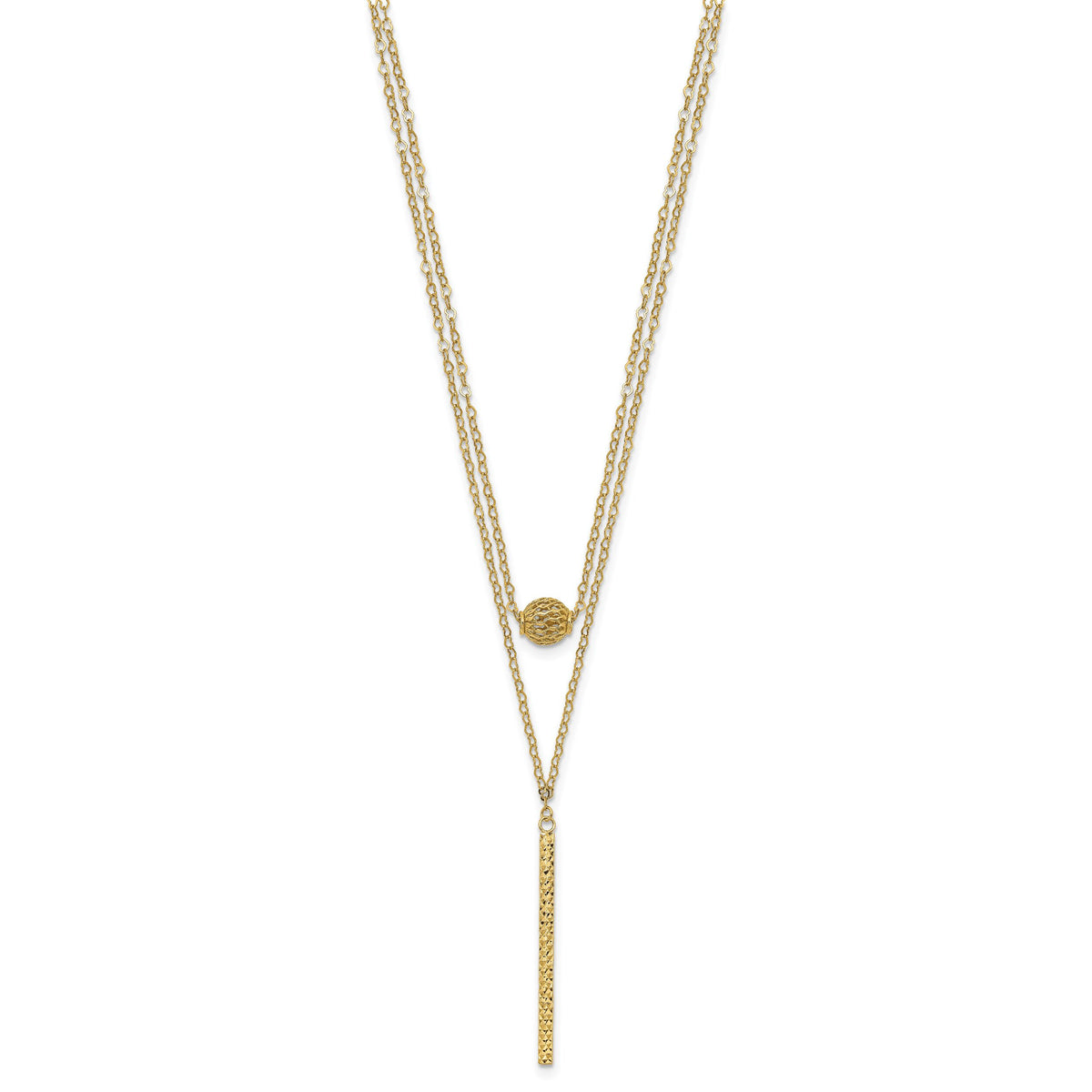 14K Double Layer Hollow Bead D/C Bar 2 in Necklace-SF2945-16