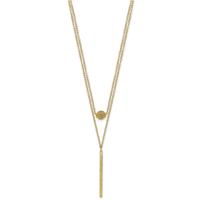 14K Double Layer Hollow Bead D/C Bar 2 in Necklace-SF2945-16
