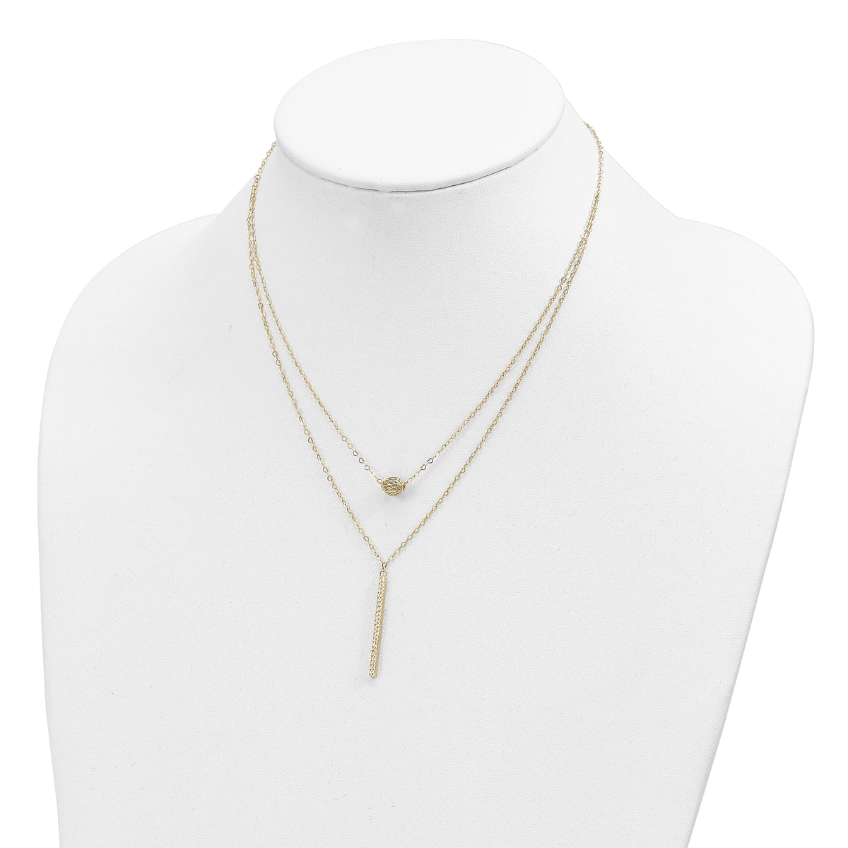 14K Double Layer Hollow Bead D/C Bar 2 in Necklace-SF2945-16