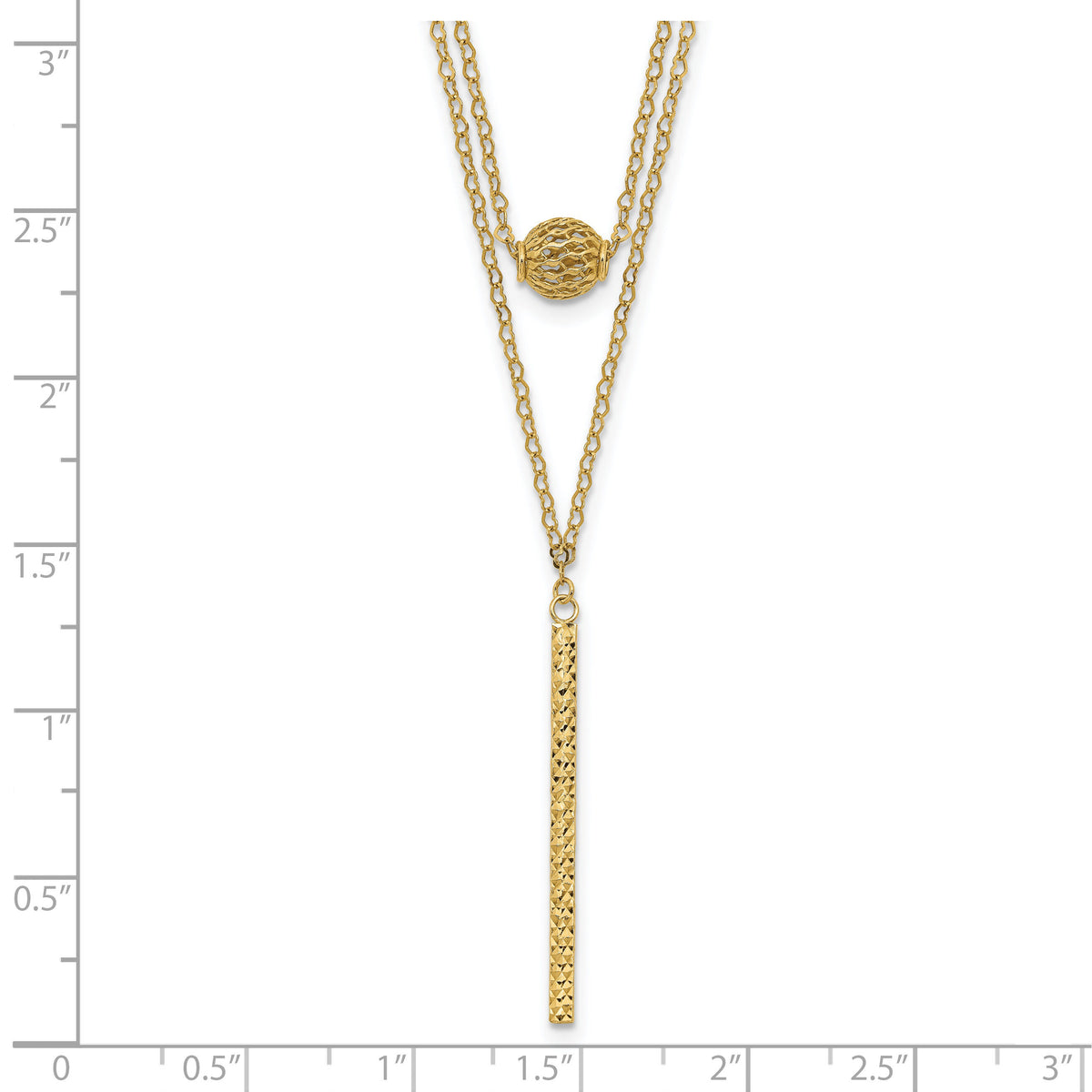 14K Double Layer Hollow Bead D/C Bar 2 in Necklace-SF2945-16