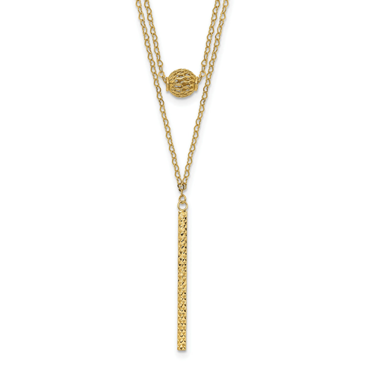 14K Double Layer Hollow Bead D/C Bar 2 in Necklace-SF2945-16