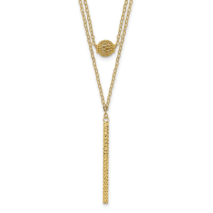 14K Double Layer Hollow Bead D/C Bar 2 in Necklace-SF2945-16