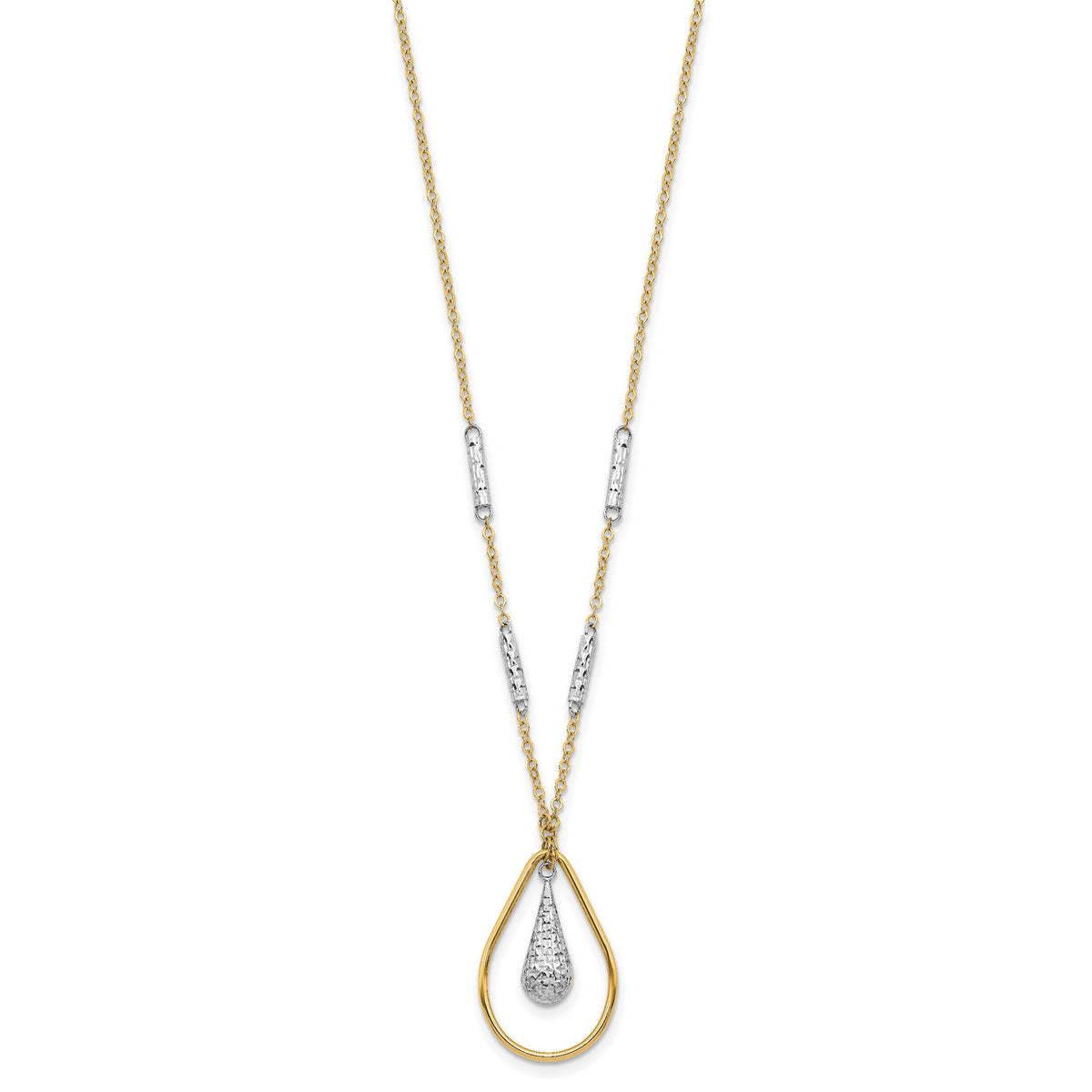 14K Two-tone Polished & D/C Teardrop Necklace-SF2946-17
