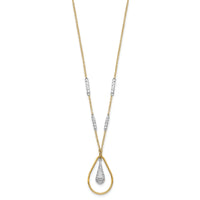 14K Two-tone Polished & D/C Teardrop Necklace-SF2946-17