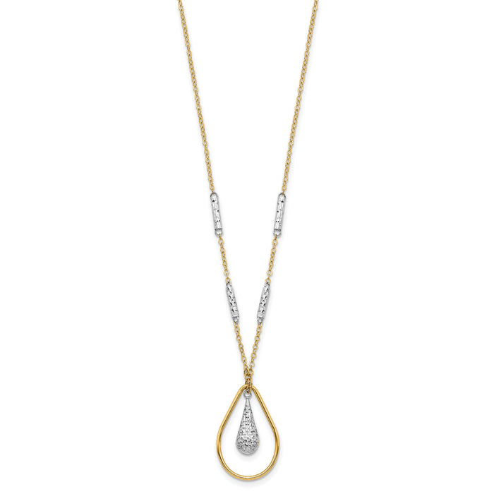 14K Two-tone Polished & D/C Teardrop Necklace-SF2946-17