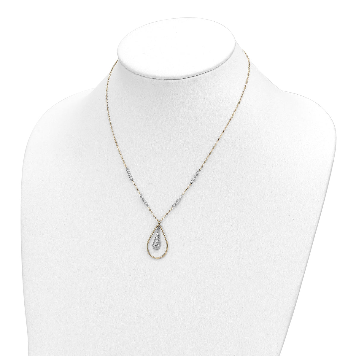 14K Two-tone Polished & D/C Teardrop Necklace-SF2946-17