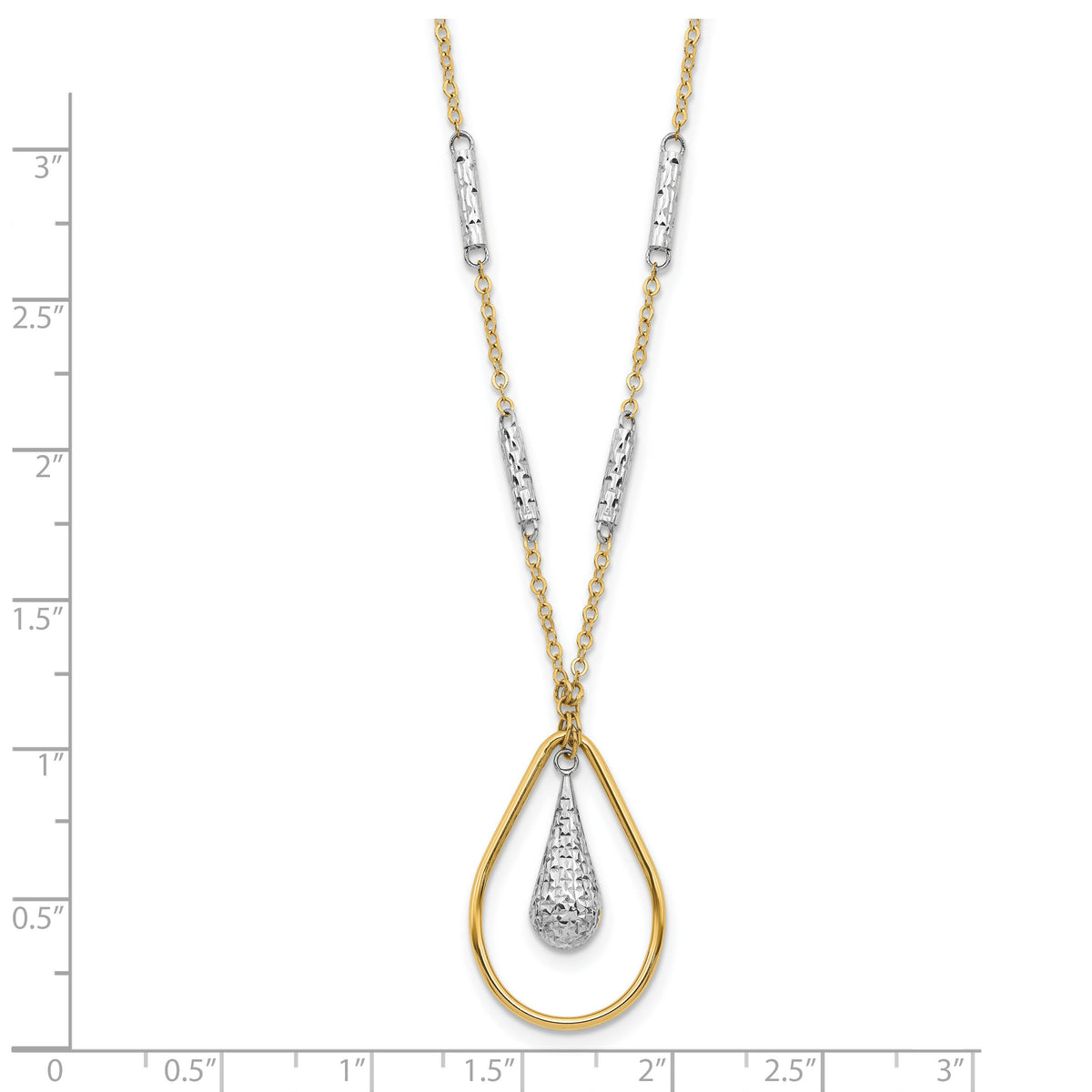 14K Two-tone Polished & D/C Teardrop Necklace-SF2946-17