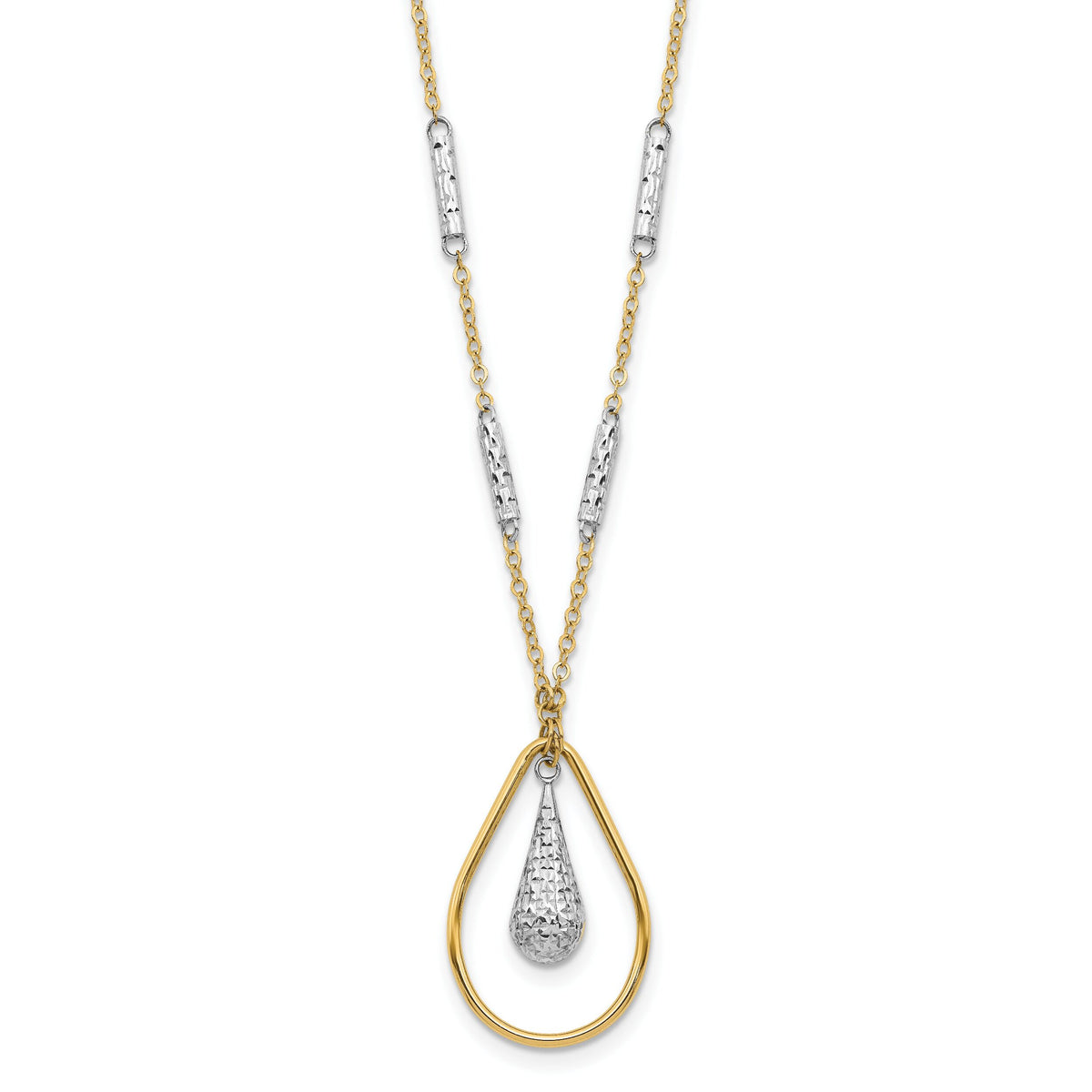 14K Two-tone Polished & D/C Teardrop Necklace-SF2946-17