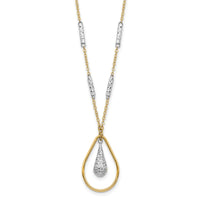 14K Two-tone Polished & D/C Teardrop Necklace-SF2946-17
