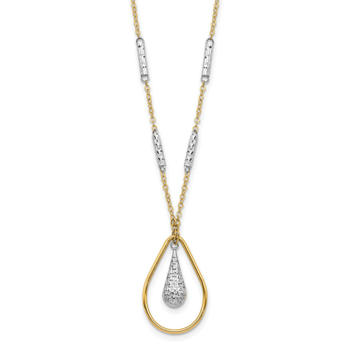 14K Two-tone Polished & D/C Teardrop Necklace-SF2946-17