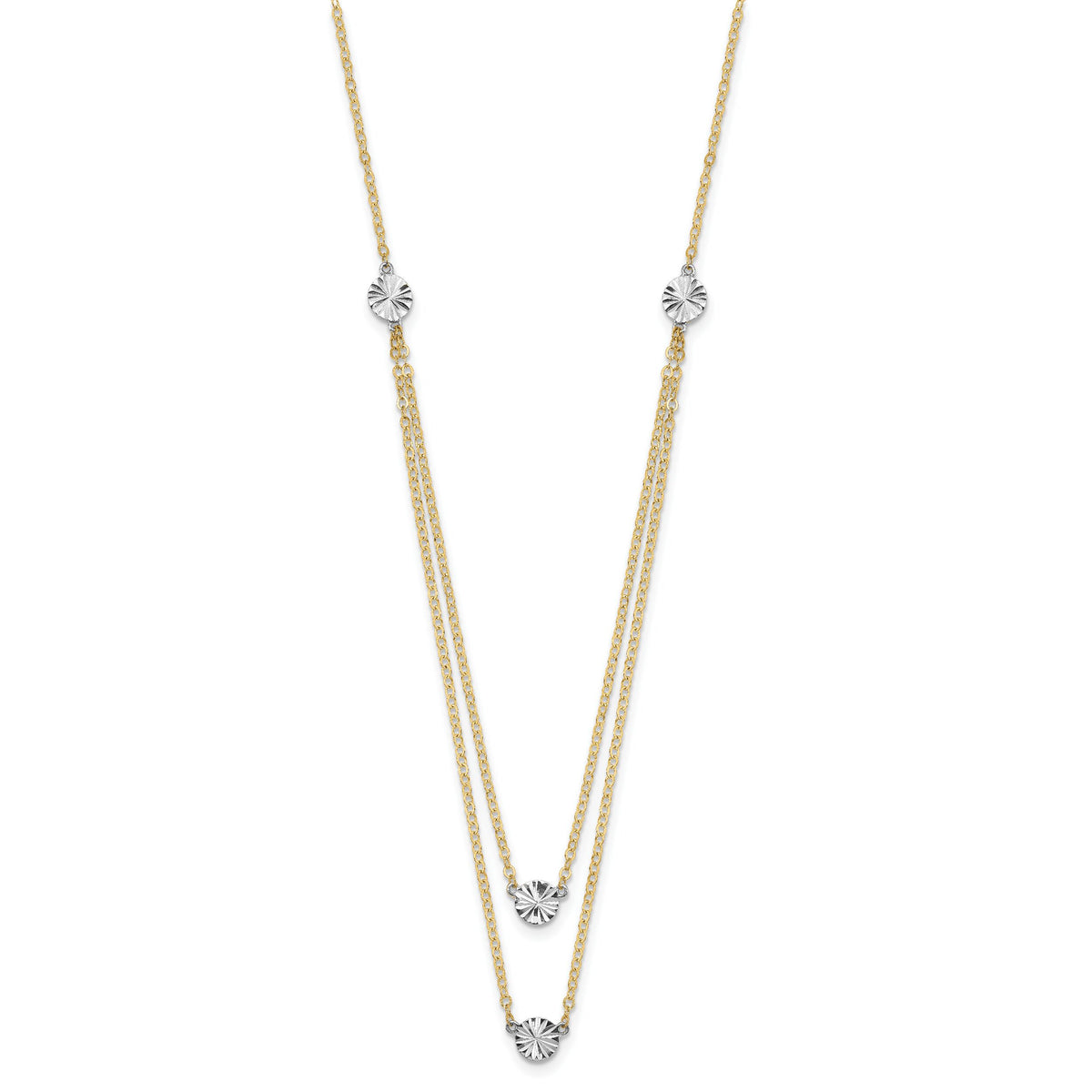 14K Two-tone Polished & D/C Discs Double Necklace-SF2949-17