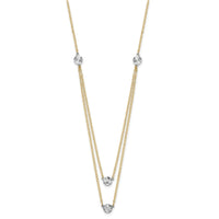 14K Two-tone Polished & D/C Discs Double Necklace-SF2949-17