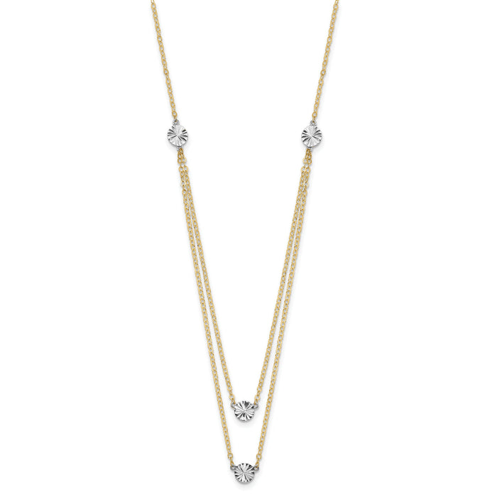 14K Two-tone Polished & D/C Discs Double Necklace-SF2949-17