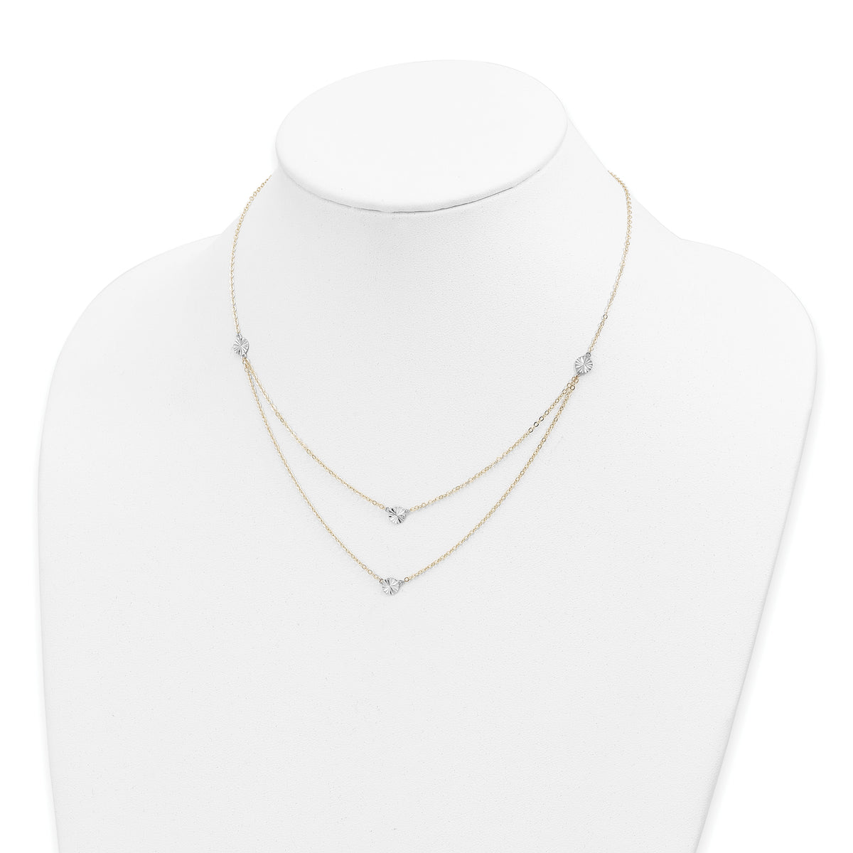 14K Two-tone Polished & D/C Discs Double Necklace-SF2949-17