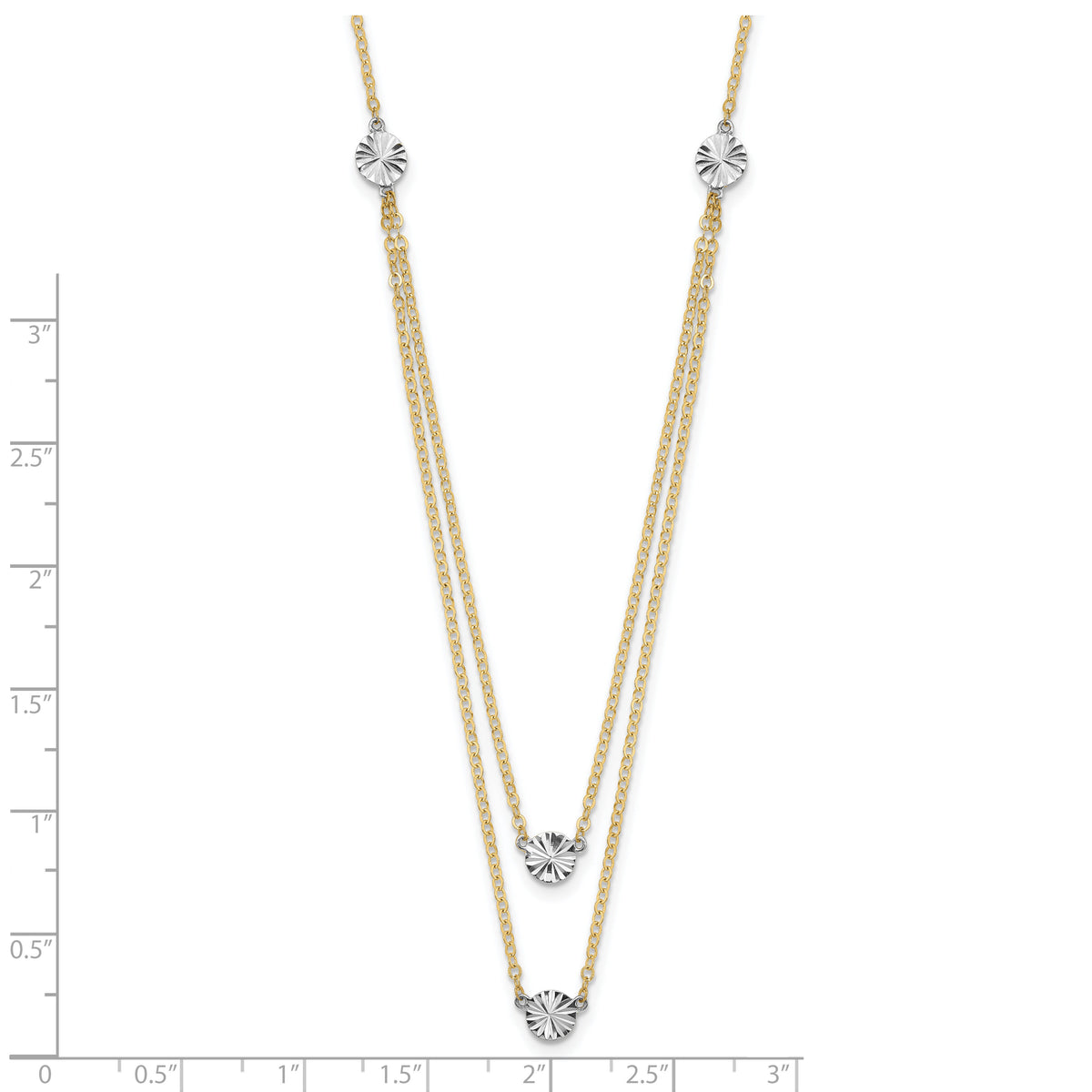 14K Two-tone Polished & D/C Discs Double Necklace-SF2949-17