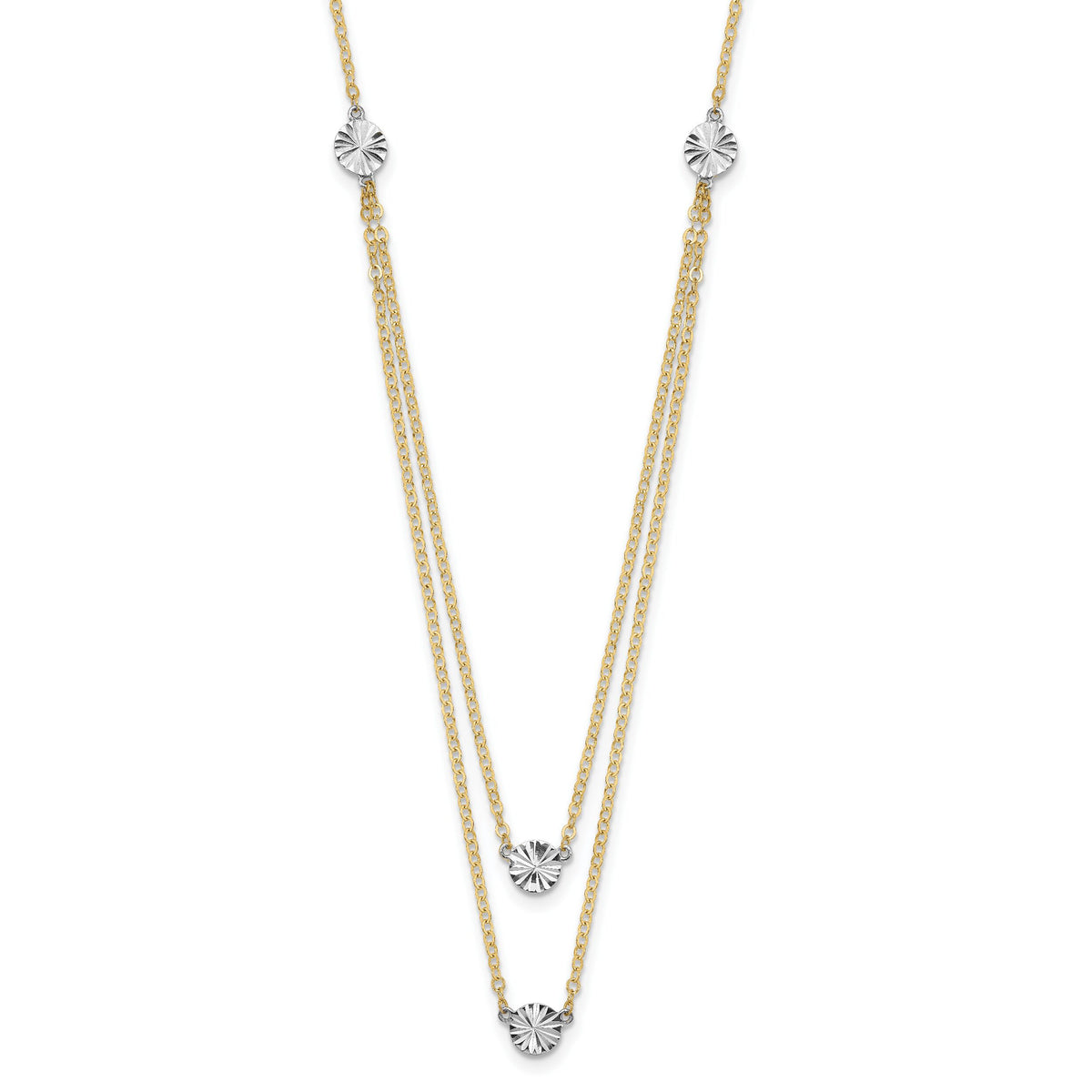 14K Two-tone Polished & D/C Discs Double Necklace-SF2949-17