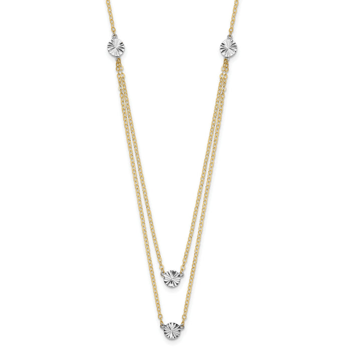 14K Two-tone Polished & D/C Discs Double Necklace-SF2949-17