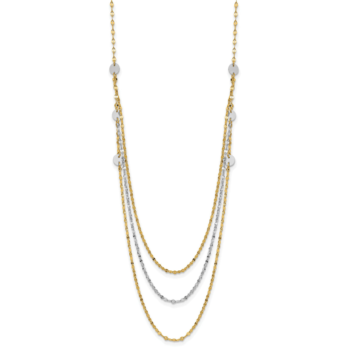 14k Two-tone Triple Layer Polished Circles Fancy Necklace-SF2950Y/W-18