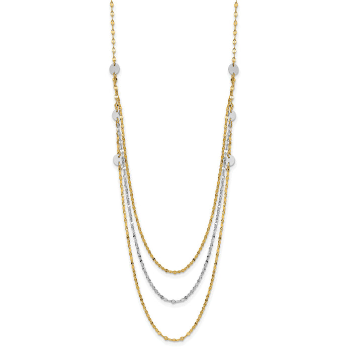 14k Two-tone Triple Layer Polished Circles Fancy Necklace-SF2950Y/W-18