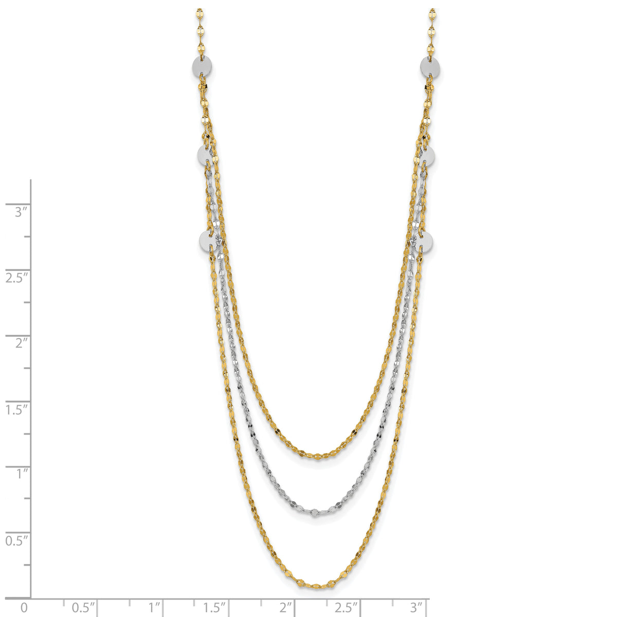 14k Two-tone Triple Layer Polished Circles Fancy Necklace-SF2950Y/W-18