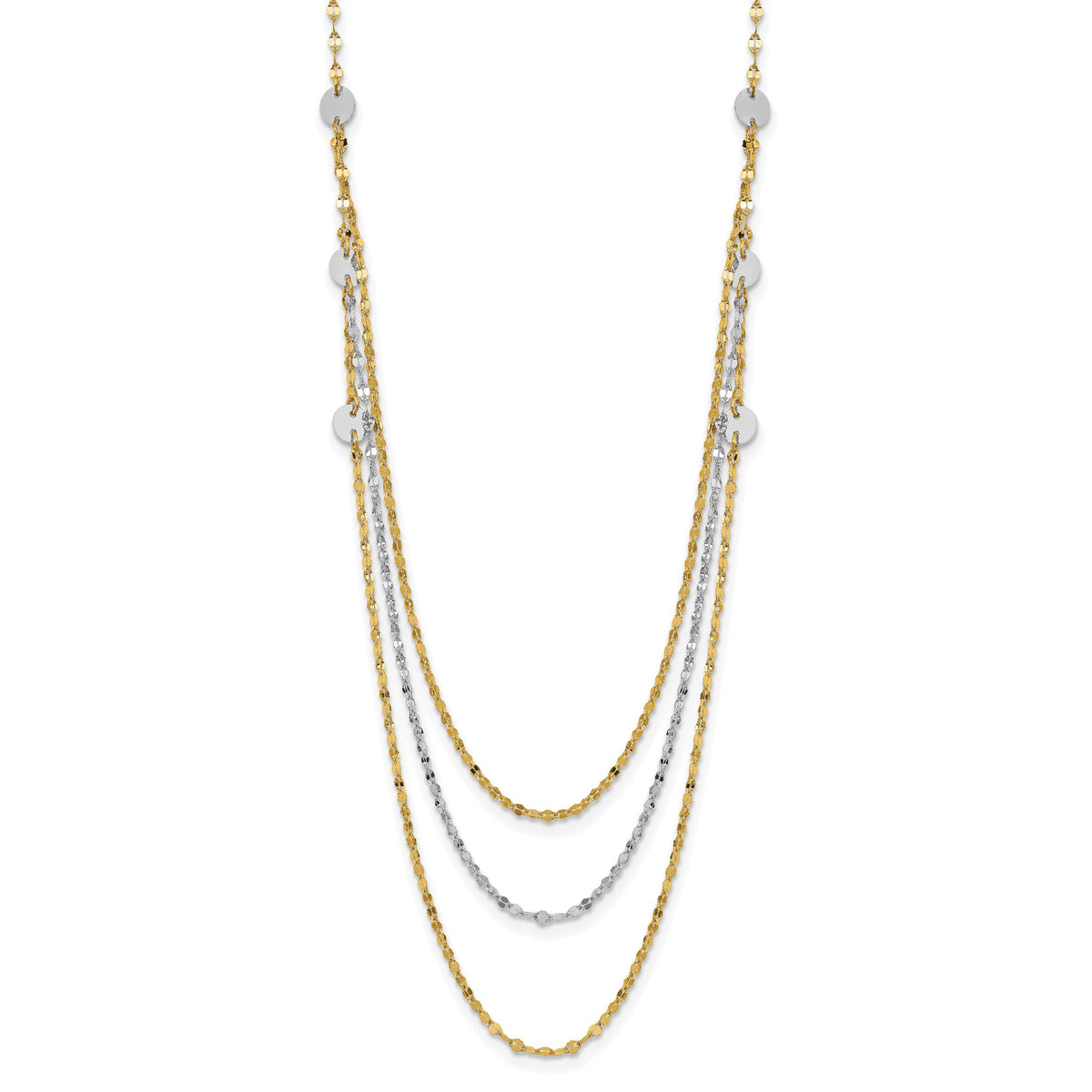 14k Two-tone Triple Layer Polished Circles Fancy Necklace-SF2950Y/W-18