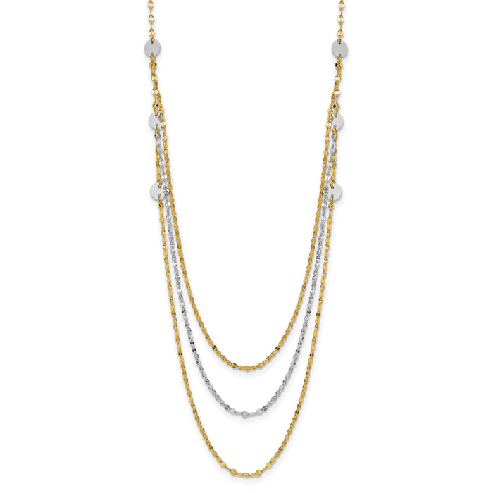 14k Two-tone Triple Layer Polished Circles Fancy Necklace-SF2950Y/W-18