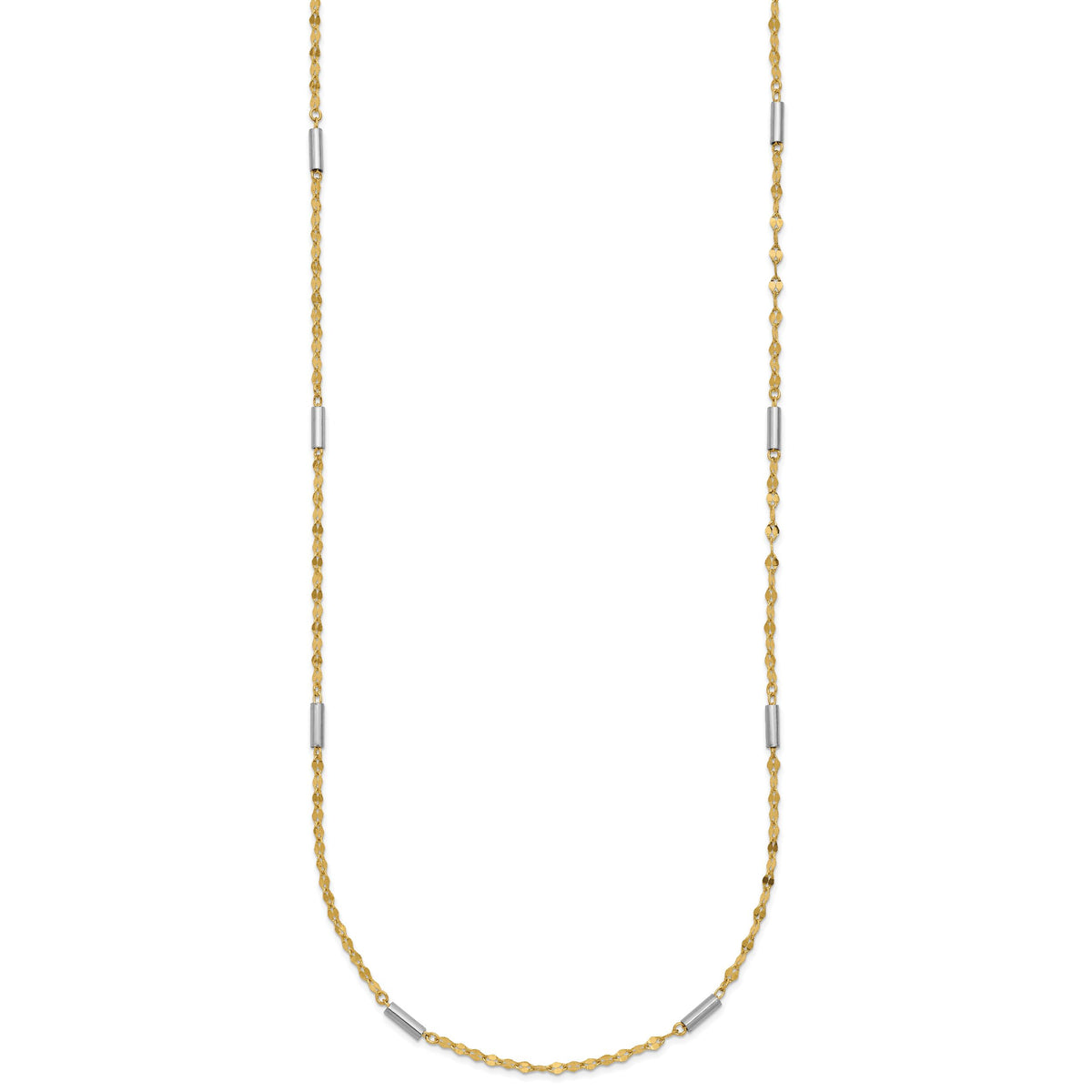 14K Two-tone Diamond-cut Mini Bar Links Fancy Necklace-SF2953-18