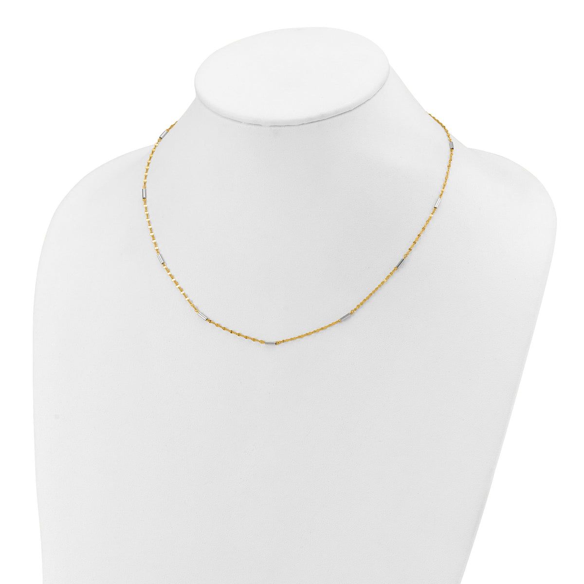 14K Two-tone Diamond-cut Mini Bar Links Fancy Necklace-SF2953-18
