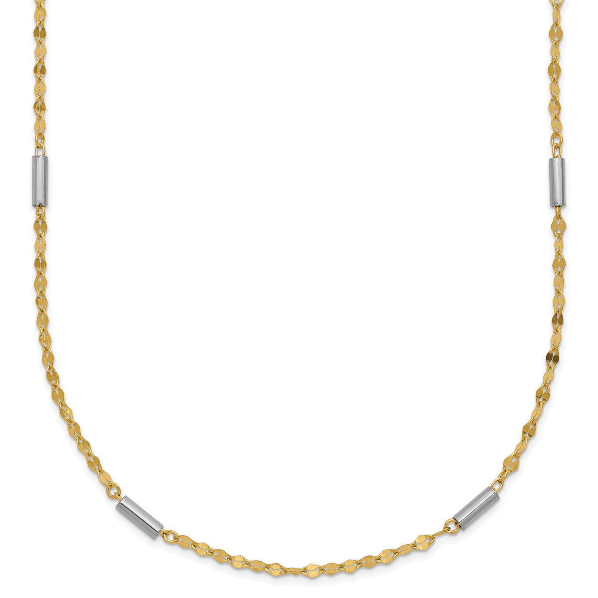 14K Two-tone Diamond-cut Mini Bar Links Fancy Necklace-SF2953-18