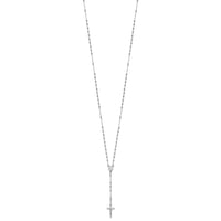 14K White Gold Polished Faceted Beads Rosary 18 inch Necklace-SF2958W-18