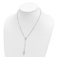 14K White Gold Polished Faceted Beads Rosary 18 inch Necklace-SF2958W-18