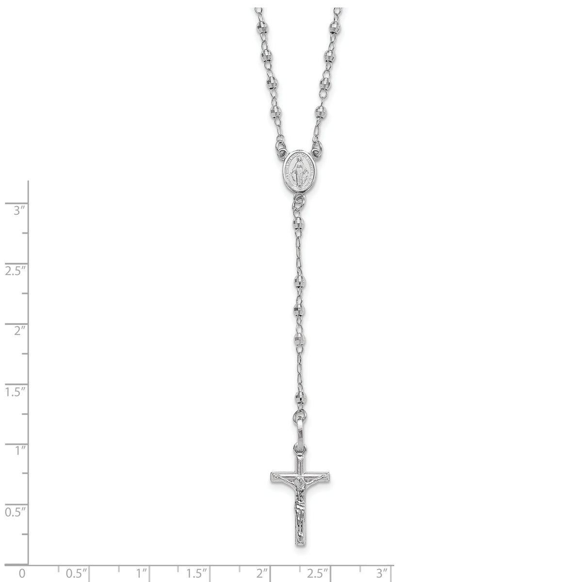14K White Gold Polished Faceted Beads Rosary 18 inch Necklace-SF2958W-18