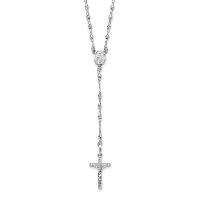 14K White Gold Polished Faceted Beads Rosary 18 inch Necklace-SF2958W-18