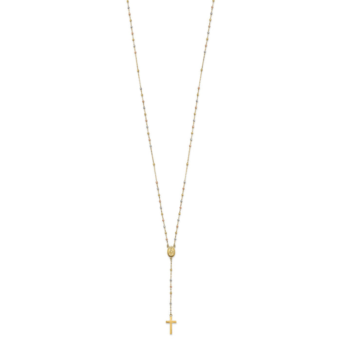 14k Tri-color Bead Rosary 17in w/3 in ext Necklace-SF2960-17